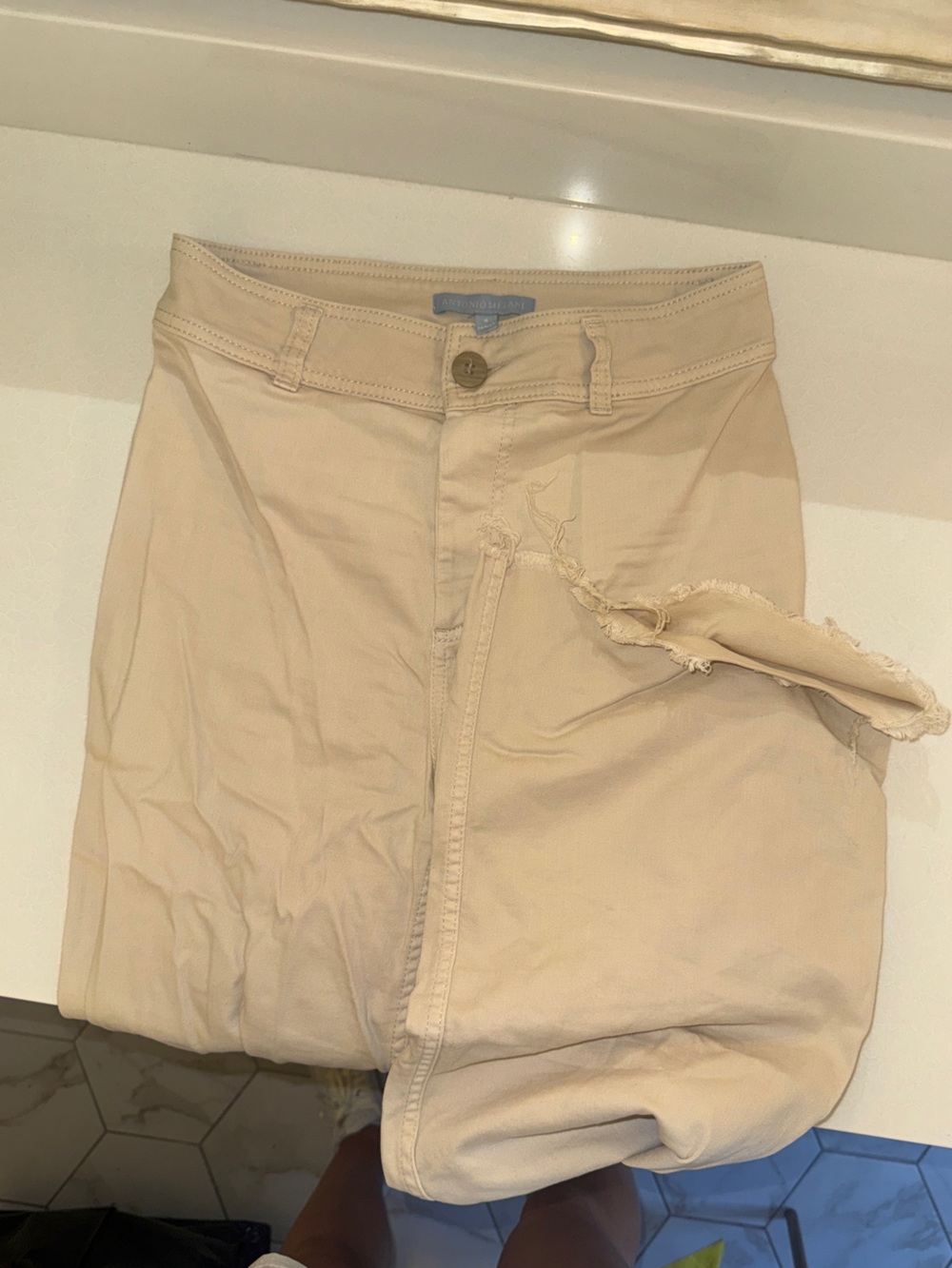ANTONIO MELANI Beige Frayed-Hem wide leg Pants